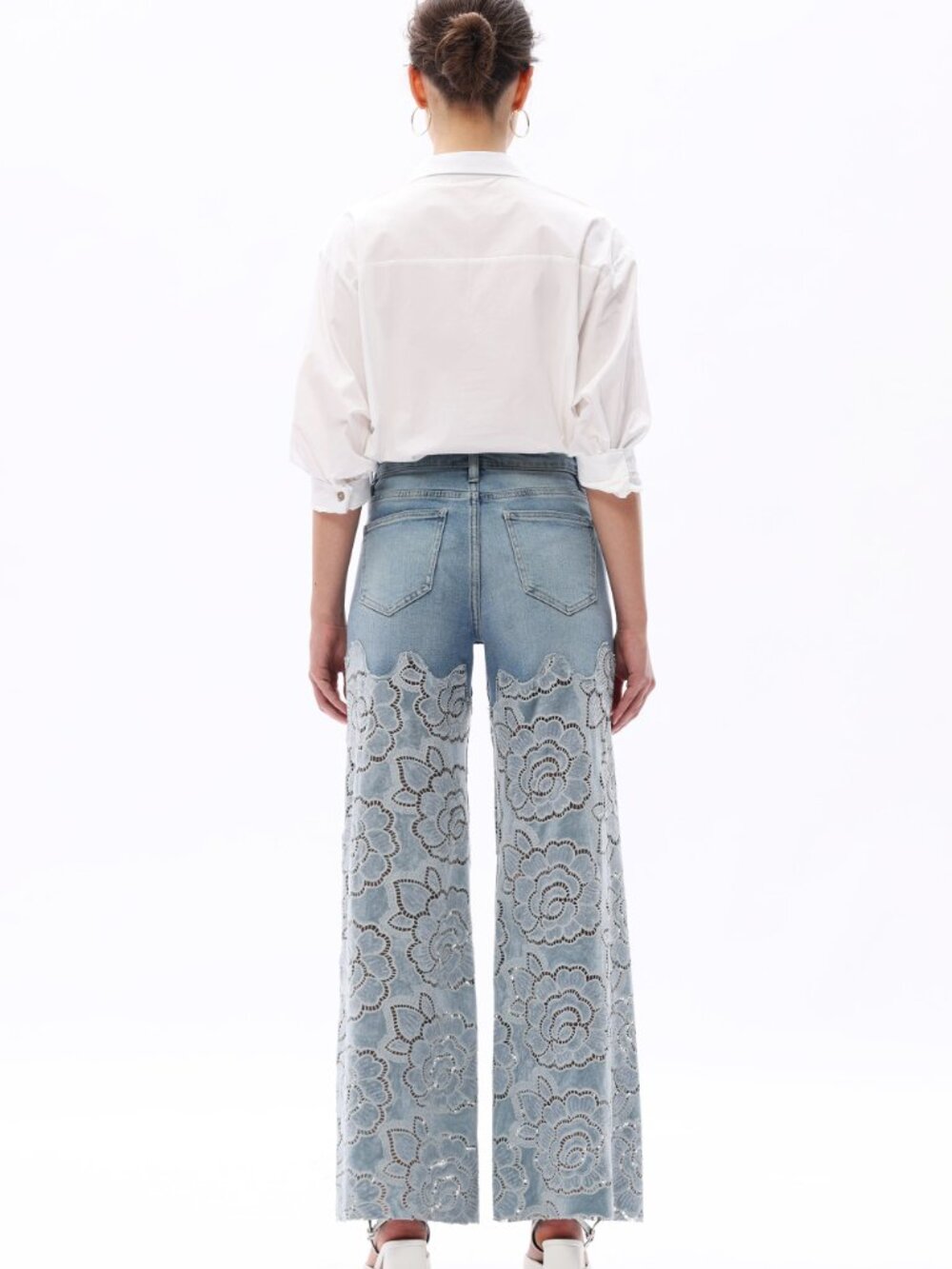 Velvet Cut Out Rhinestone High Rise Wide Leg Jeans - Picture 3 of 9